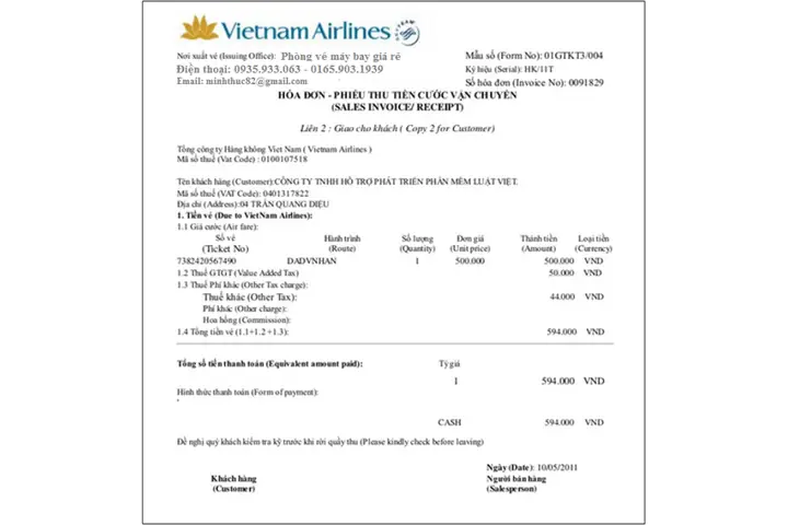 Tra Cứu Hóa Đơn Máy Bay Vietnam Airline