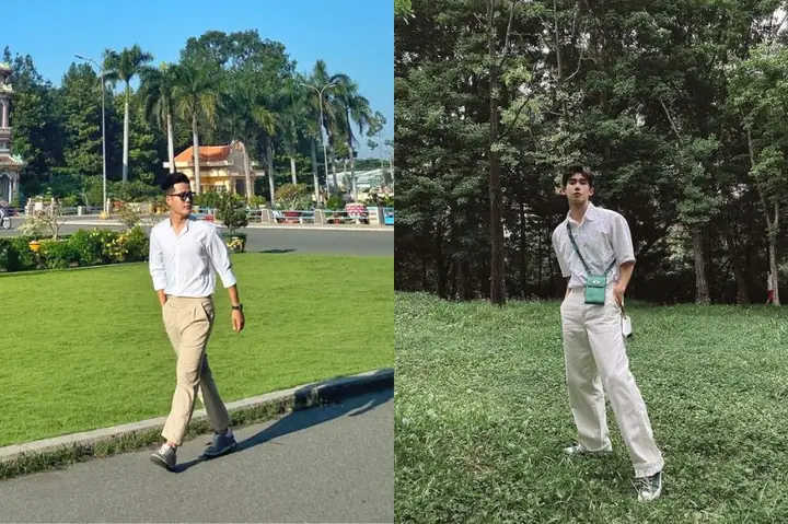 #1. Quần Tây Nam Phối Sơ Mi Đũi Trắng Phong Cách Đi Bà Đen