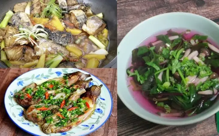 Cá Nục Kho Dứa, Cà Tím Nướng Mỡ Hành, Canh Nấm Rau Dền
