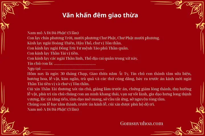 Văn Khấn Đêm Giao Thừa 2025: Mâm Cúng, Thứ Tự Và Bài Khấn Chuẩn Văn Khấn Đêm Giao Thừa 2025: Mâm Cúng, Thứ Tự Và Bài Khấn Chuẩn