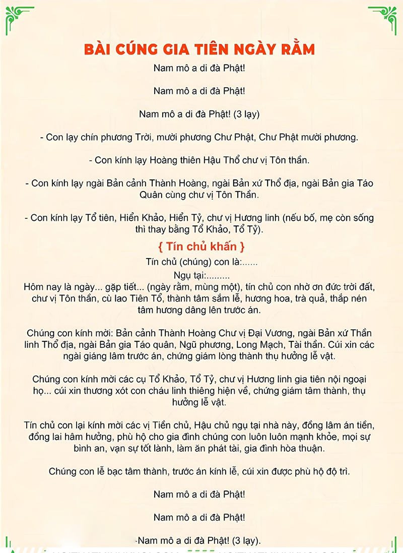 bài cúng gia tiên ngày rằm