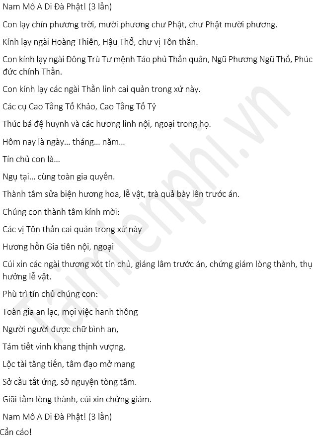 bài cúng mùng 1 tháng 7
