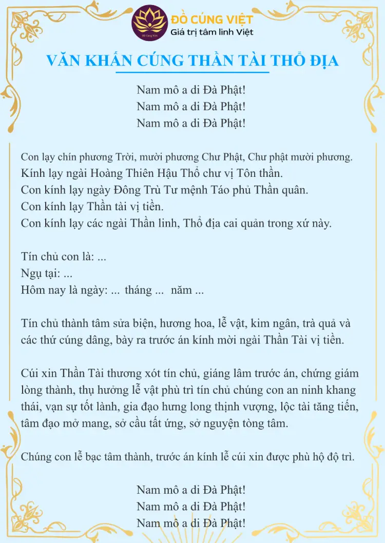 bài cúng ông địa thần tài