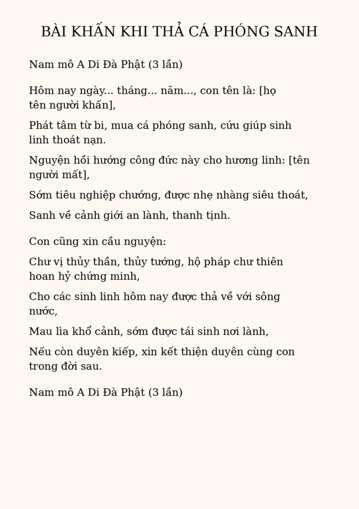 bài cúng phóng sanh cá