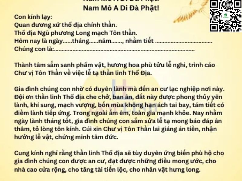 bài cúng thổ thần đất đai