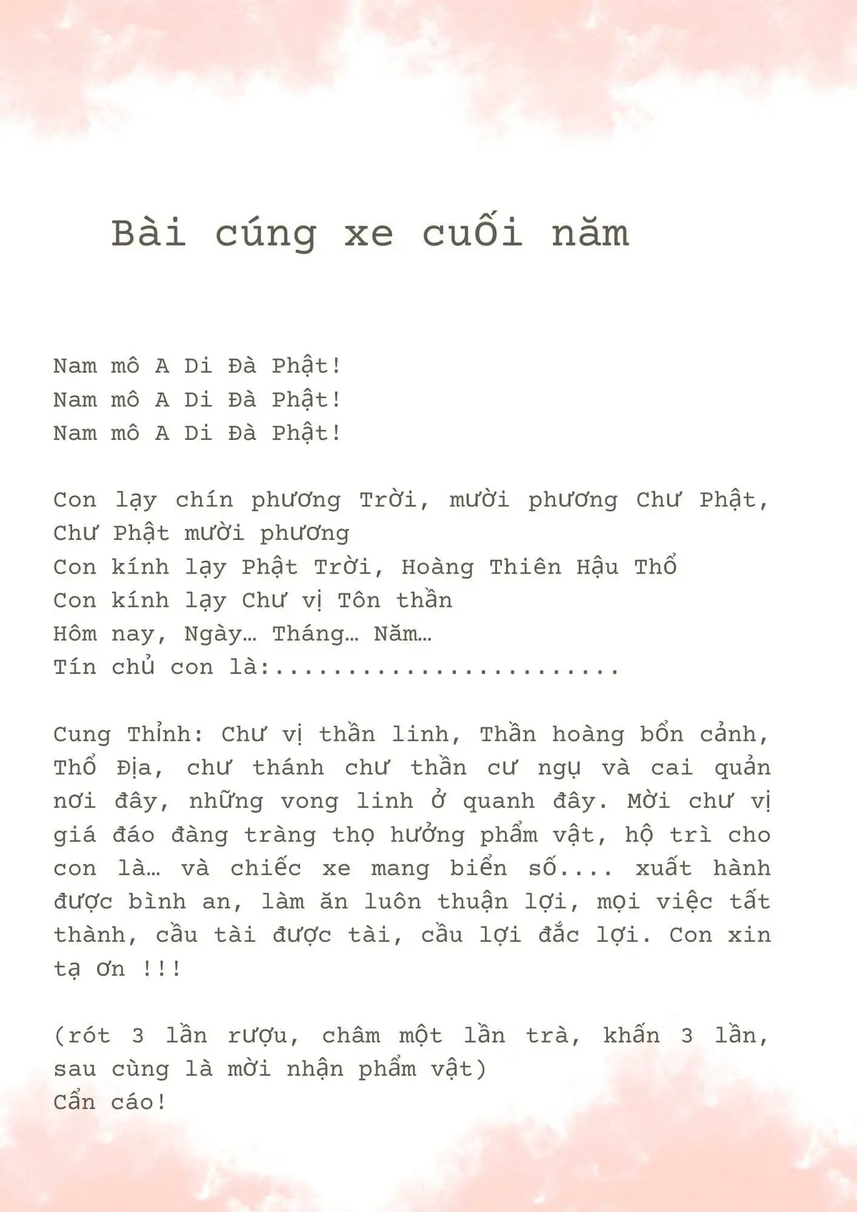 bài cúng xe cuối năm