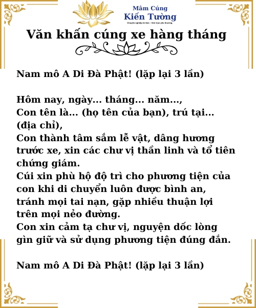 bài cúng xe hàng tháng