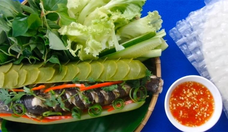 cá lóc hấp bầu cuốn bánh tráng - Hình 5