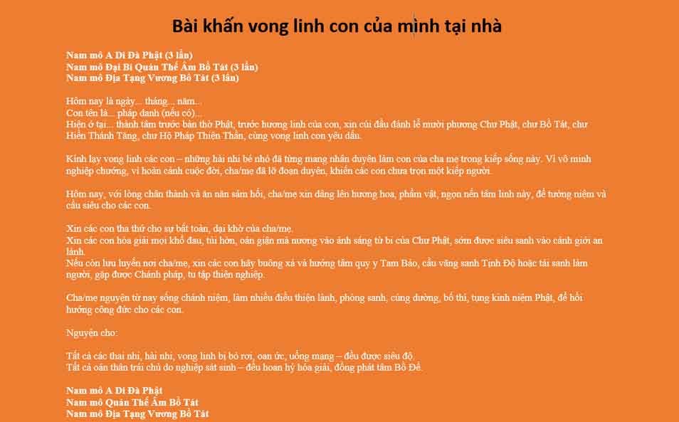 cách cúng vong thai nhi tại nhà
