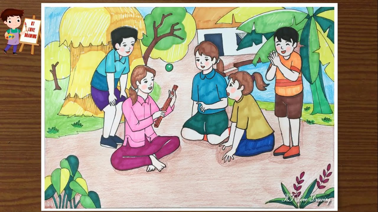cách vẽ trò chơi dân gian - Hình 4