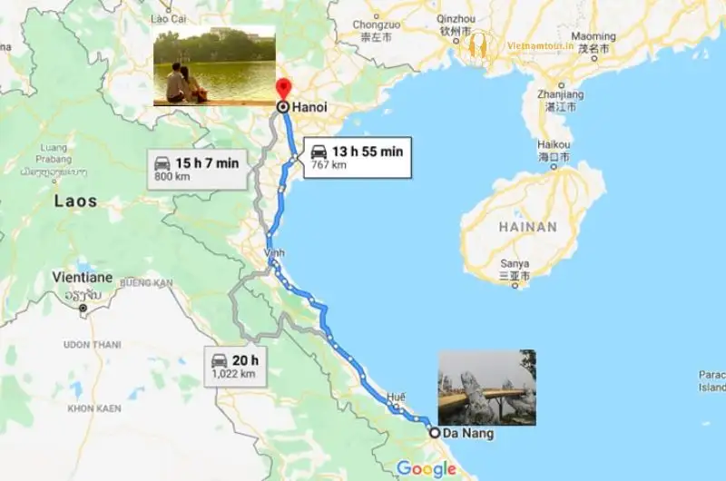 distance from hanoi to da nang