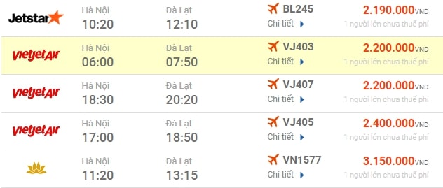 giá vé máy bay hà nội đà lạt vietnam airline - Hình 2
