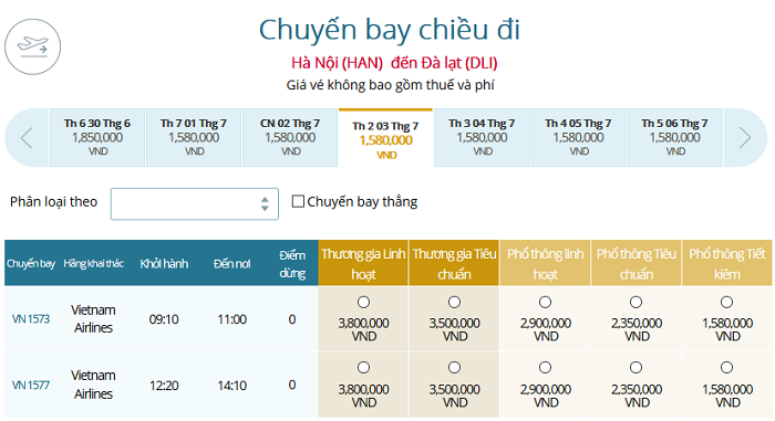 giá vé máy bay hà nội đà lạt vietnam airline - Hình 4