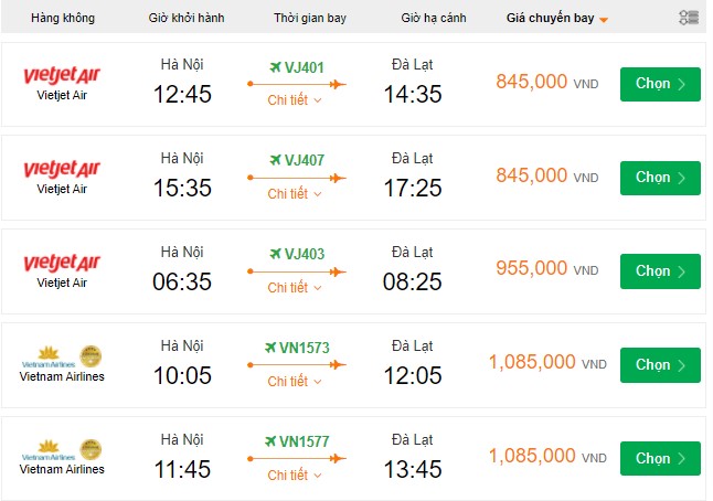 giá vé máy bay hà nội đà lạt vietnam airline - Hình 5