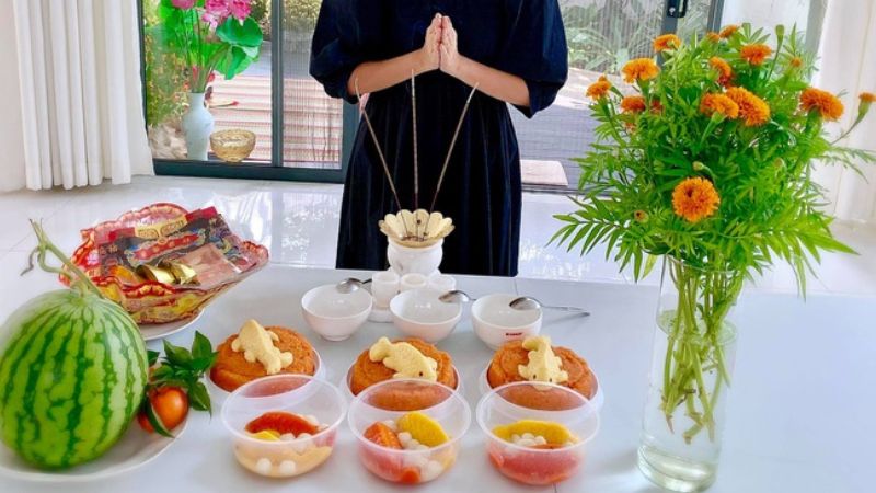 mâm cúng ông táo đơn giản hoa quả