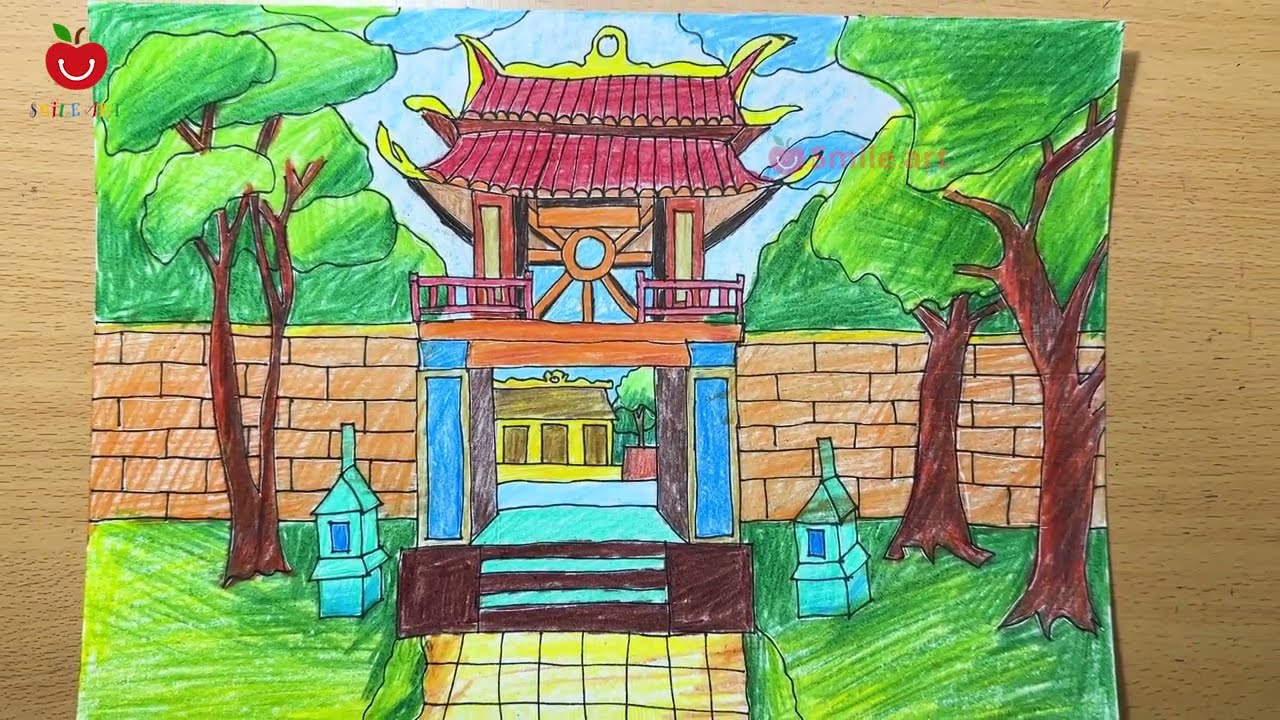 tranh vẽ văn miếu quốc tử giám của học sinh - Hình 2