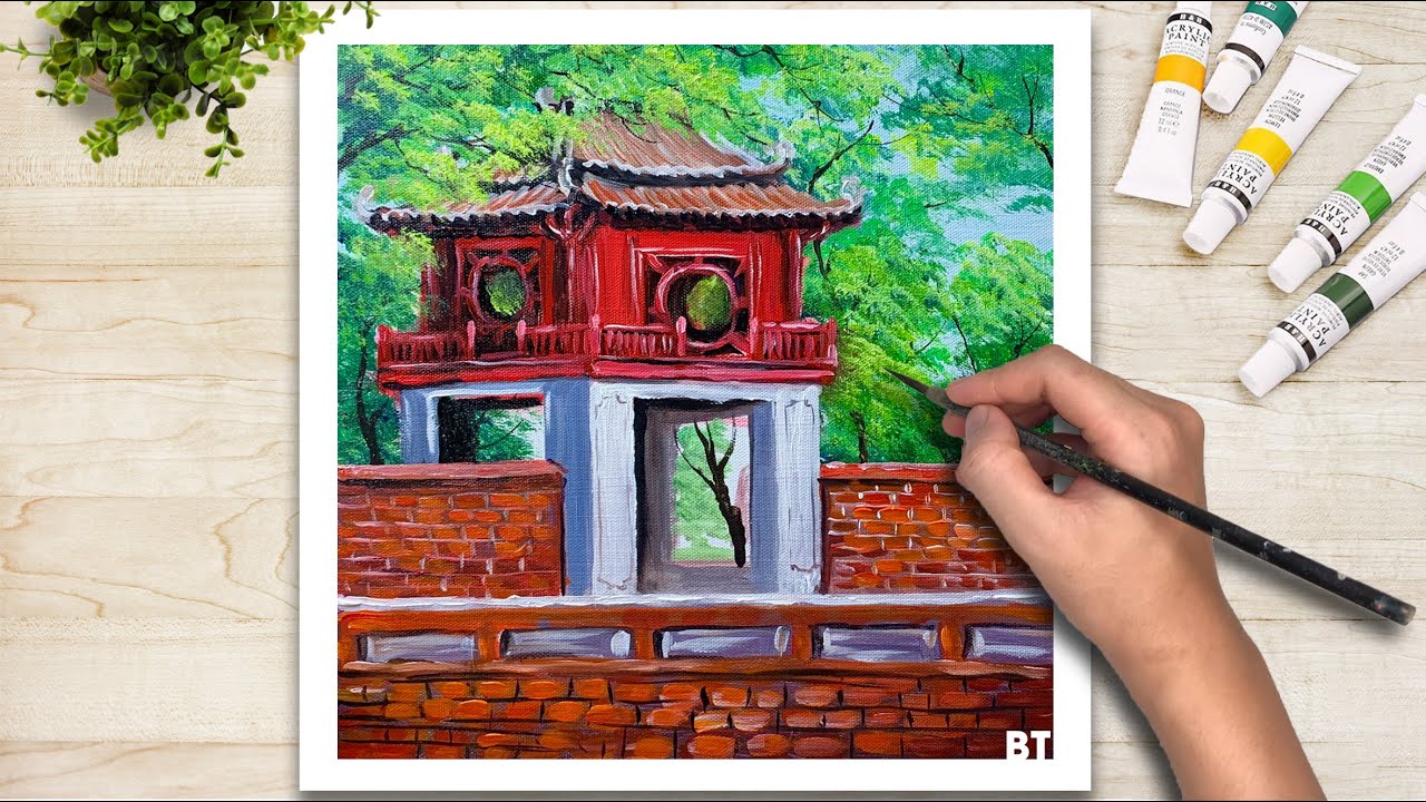 tranh vẽ văn miếu quốc tử giám của học sinh - Hình 5