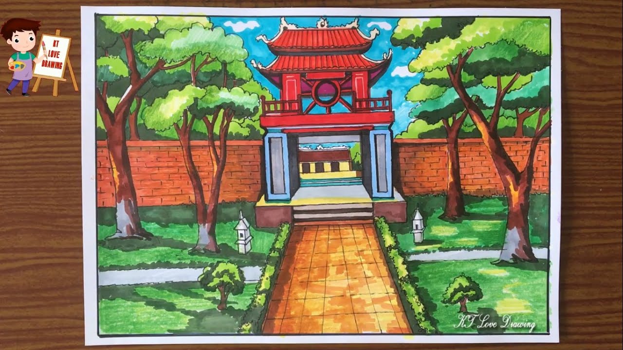 tranh vẽ văn miếu quốc tử giám của học sinh