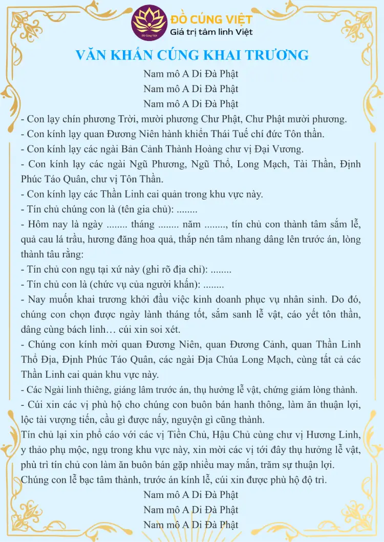 văn cúng khai trương