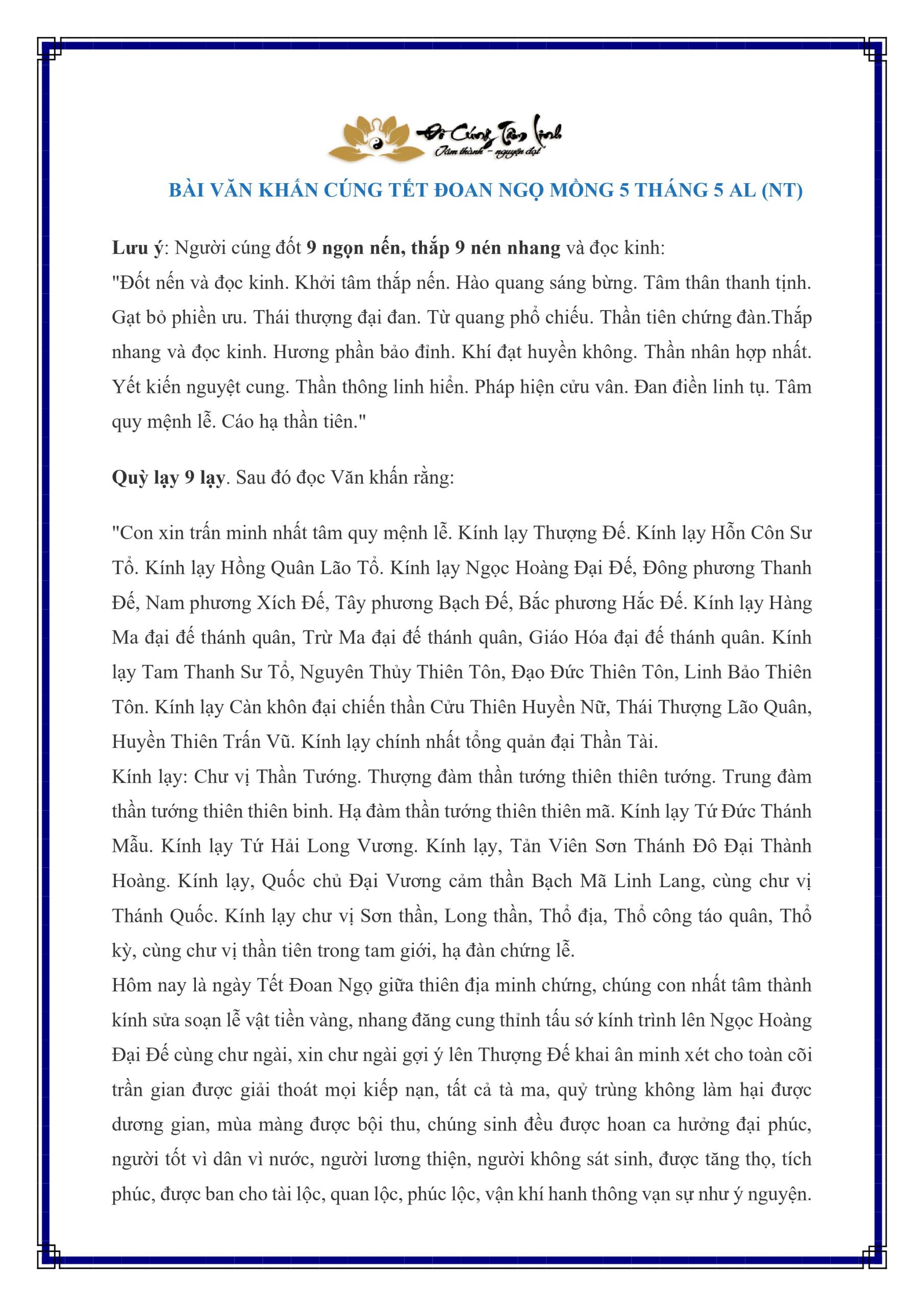 văn cúng tết đoan ngọ