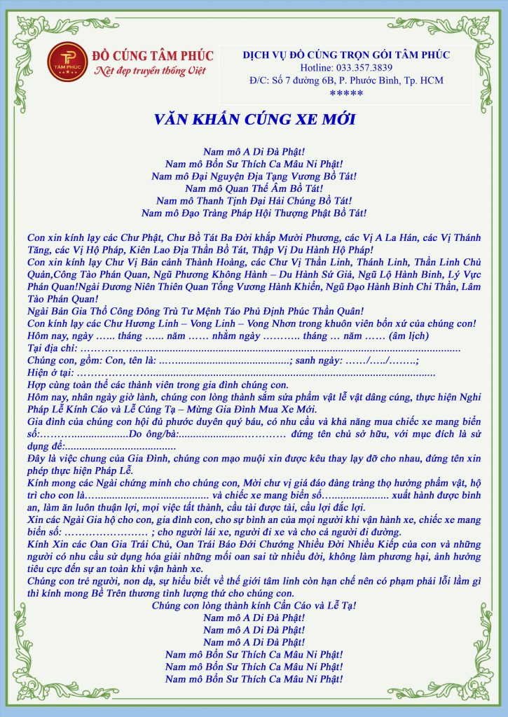 văn khấn cúng xe mới - Hình 2