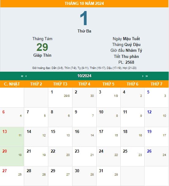 20 tháng 10 vào thứ mấy - Hình 3