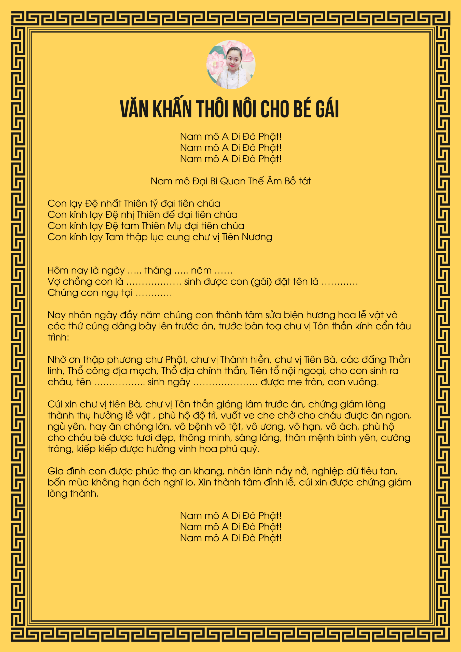 bài cúng thôi nôi cho bé gái