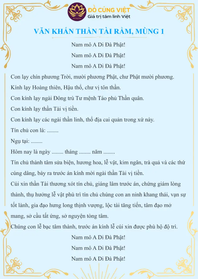 bài văn cúng thần tài