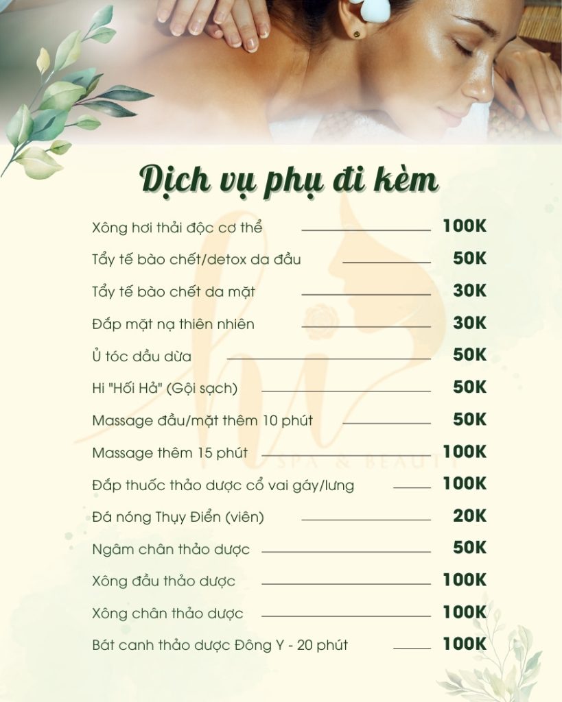 bảng giá gội đầu dưỡng sinh