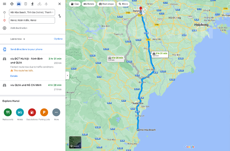 biển hải hòa cách hà nội bao nhiêu km