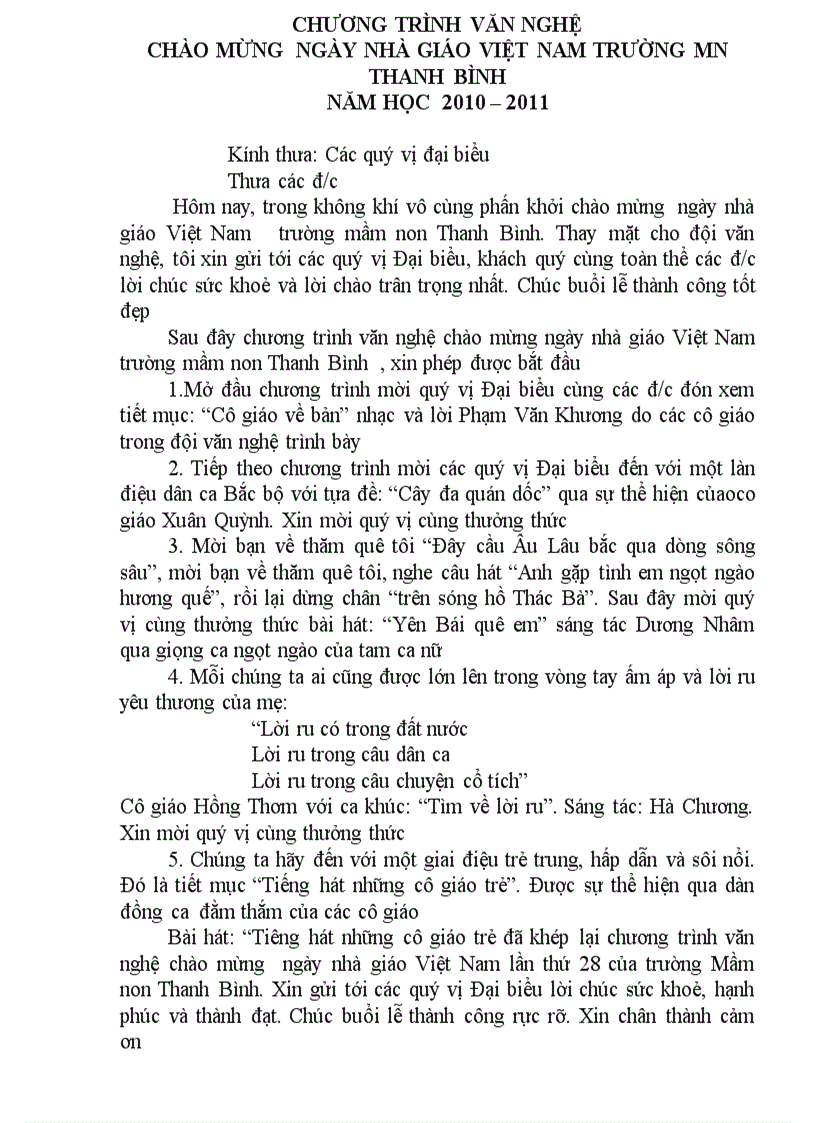dẫn chương trình văn nghệ 20 11