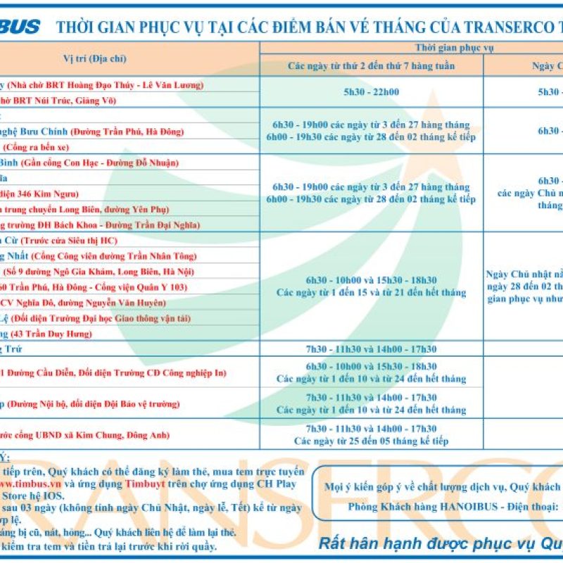 Khu vực đăng ký điểm bán vé tháng xe bus Hà Nội 2026 mới nhất