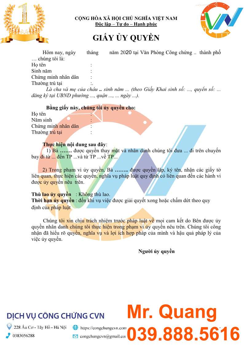 giấy ủy quyền đi máy bay - Hình 1