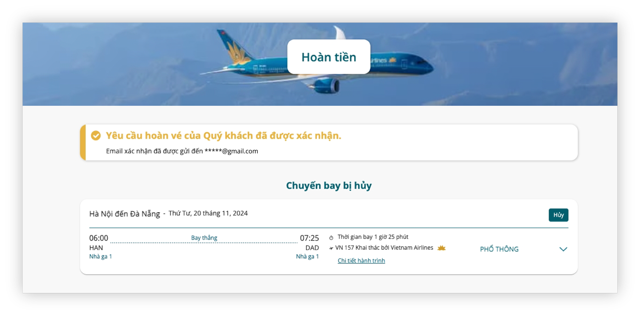 hoàn vé máy bay vietnam airline