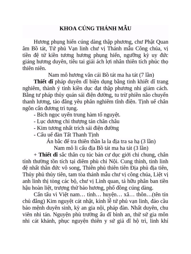 khoa cúng thánh mẫu