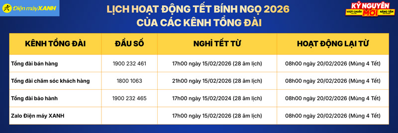 lịch nghỉ tết điện máy xanh 2026 - Hình 2