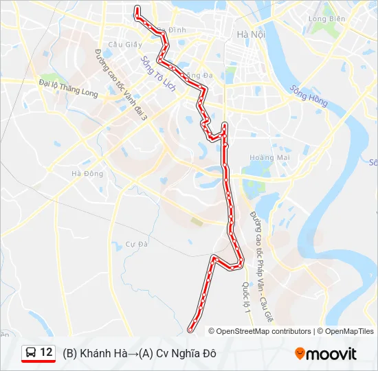 lộ trình xe bus 12 Hà Nội mới nhất chi tiết từng điểm dừng