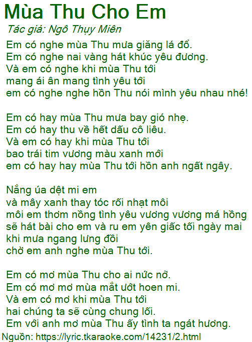 lời bài mùa thu cho em