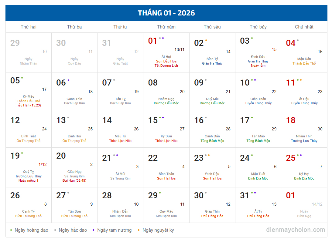 mùa đông năm 2026 bắt đầu từ tháng mấy