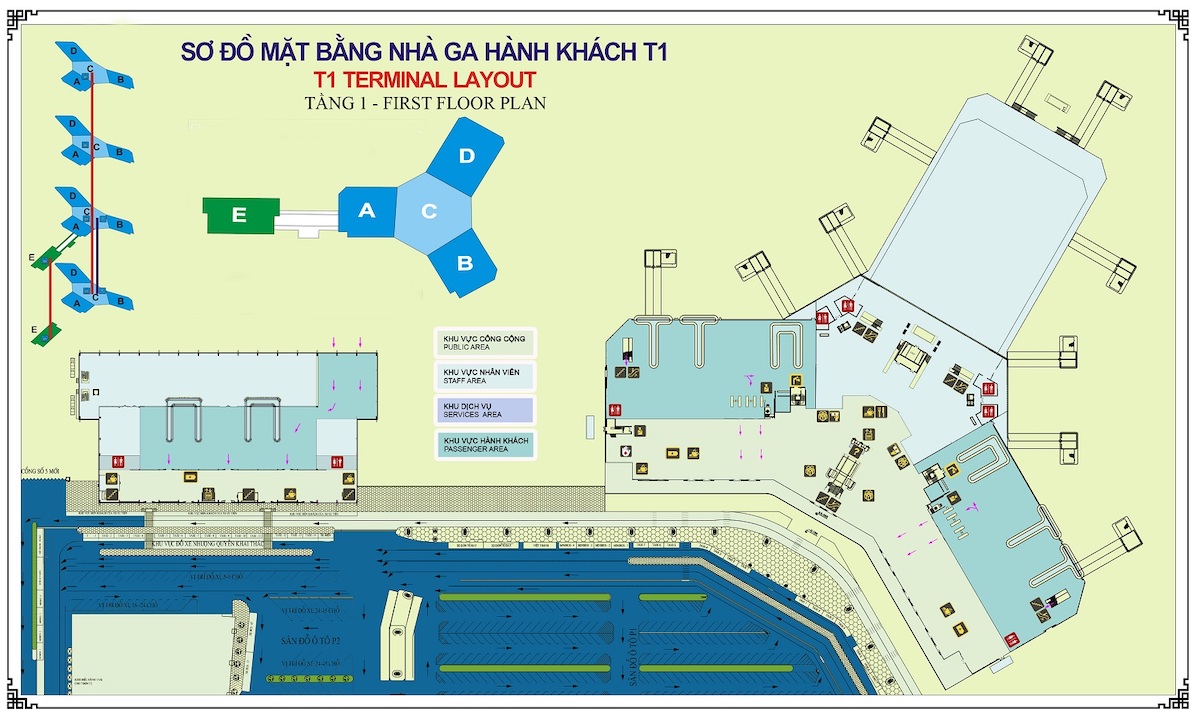 sơ đồ nhà ga t1 sân bay nội bài