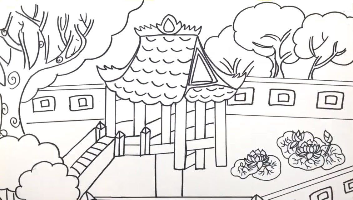 tranh tô màu chùa một cột - Hình 2