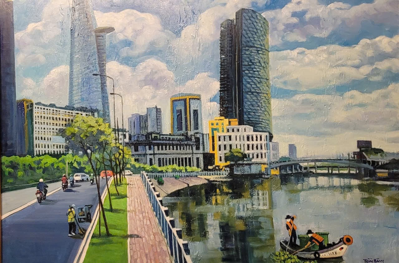 Tranh vẽ Thành phố Hồ Chí Minh với skyline hiện đại lung linh