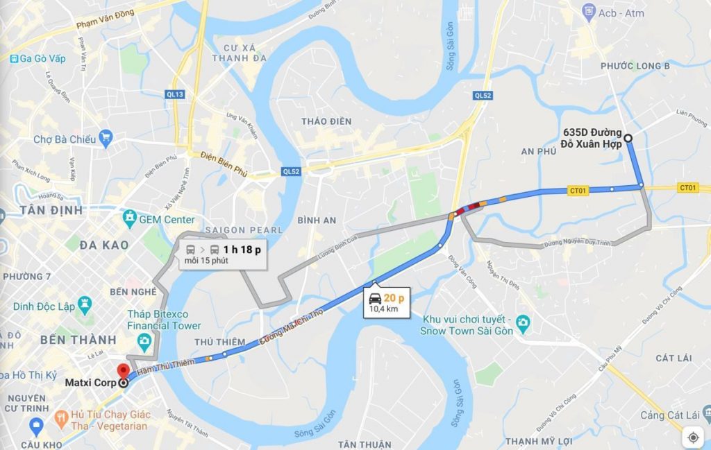 từ quận 1 đến quận 9 bao xa