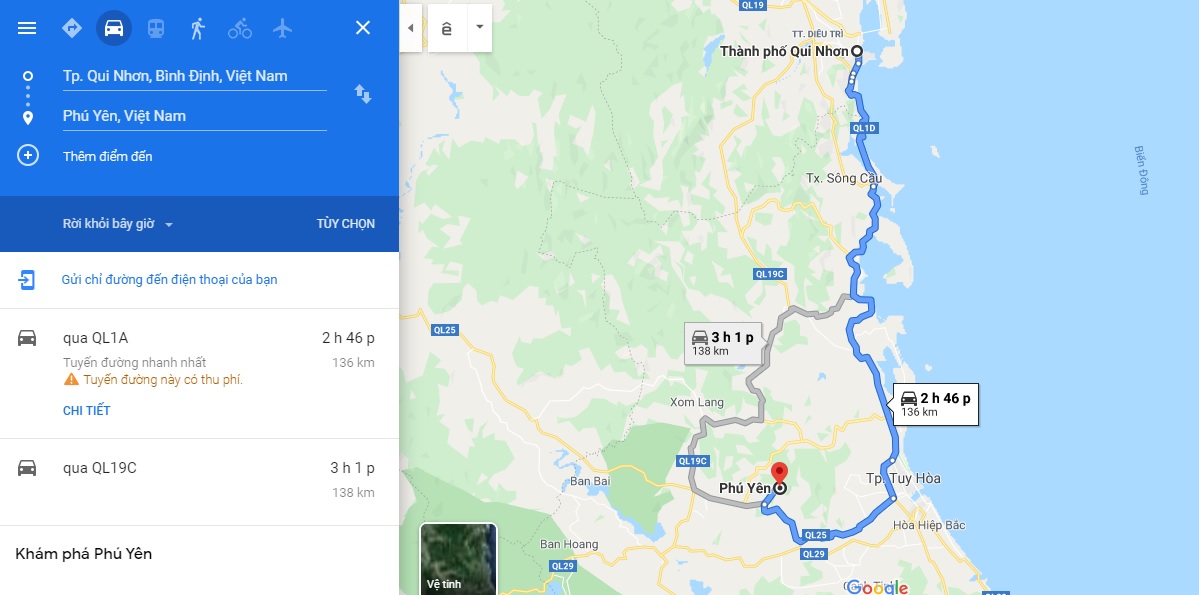 từ quy nhơn đi phú yên bao nhiêu km