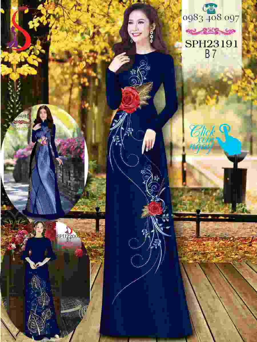 vải áo dài màu xanh nước biển - Hình 2