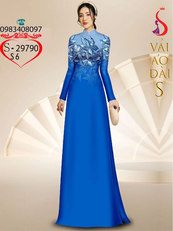vải áo dài màu xanh nước biển - Hình 3