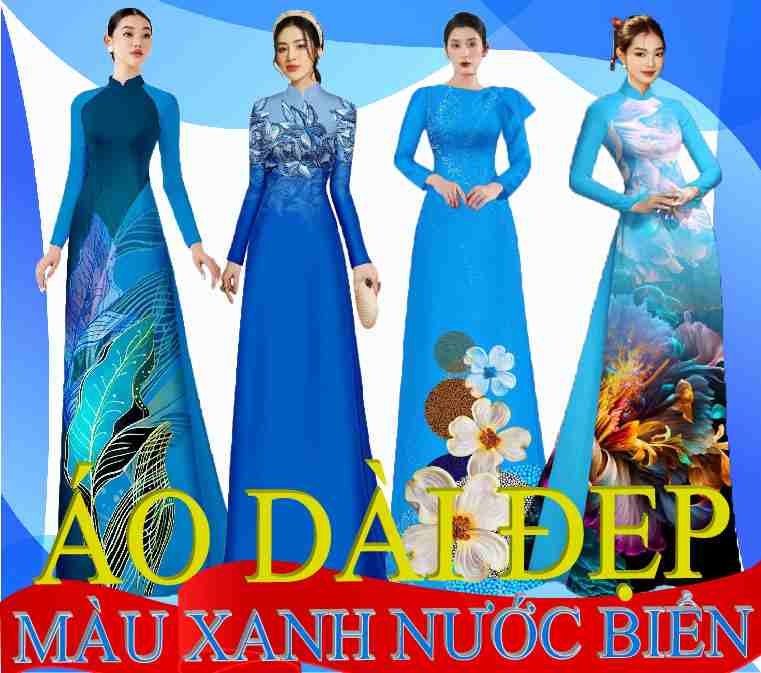 vải áo dài màu xanh nước biển - Hình 4