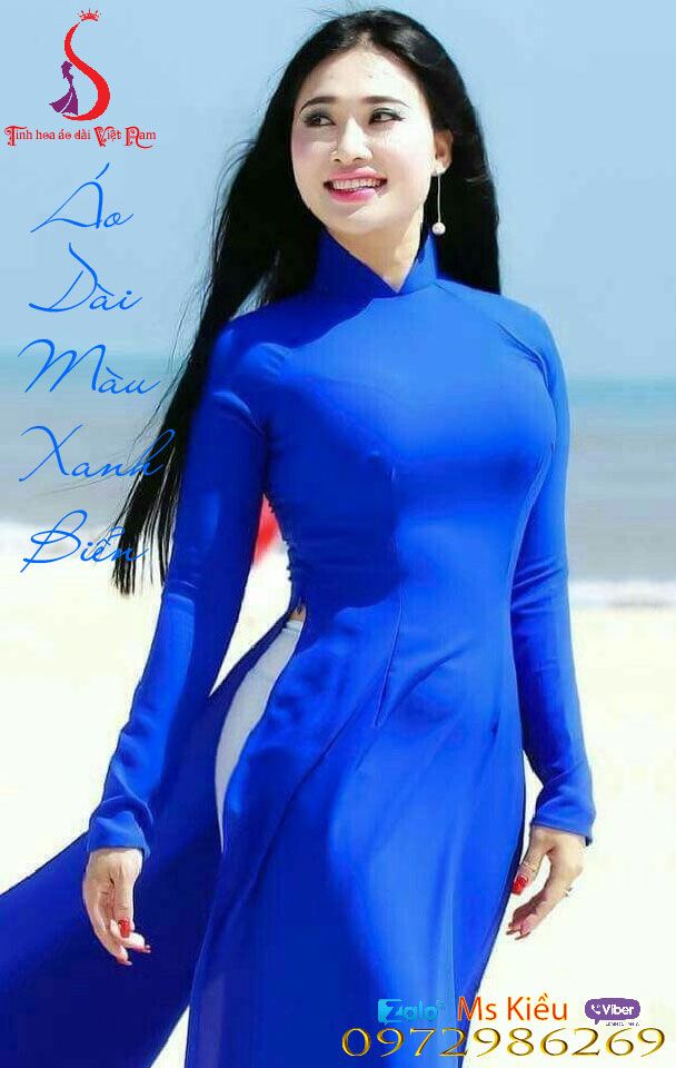 vải áo dài màu xanh nước biển - Hình 5