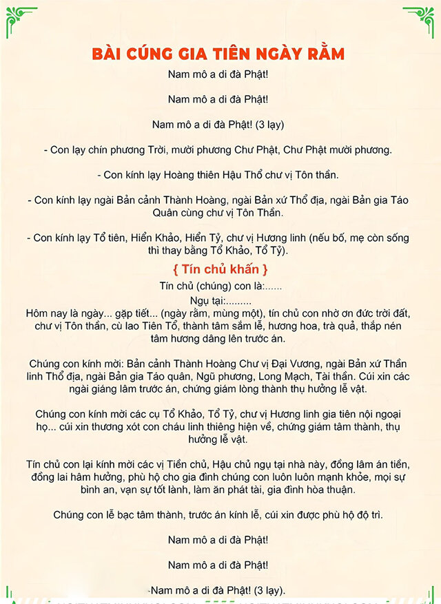 văn khấn cúng gia tiên