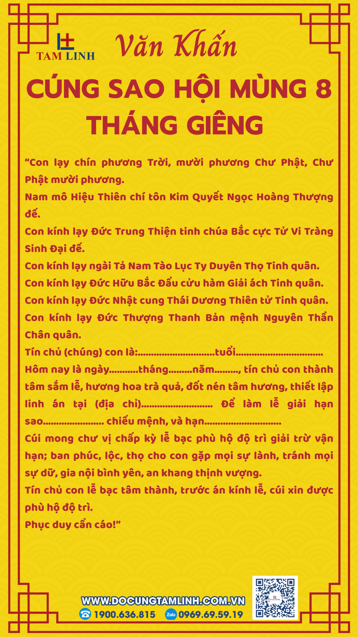 văn khấn cúng sao hội mùng 8 tháng giêng
